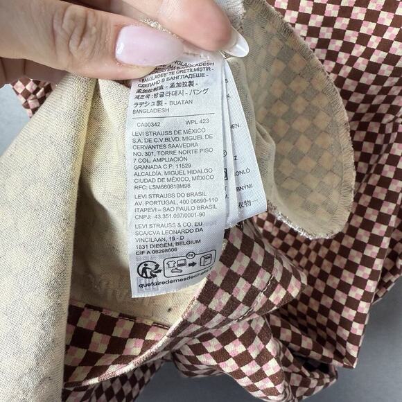 Levi's Womens Mini Dress Square Neck Cotton Pink Checkered Casual Size L - Picture 5 of 13